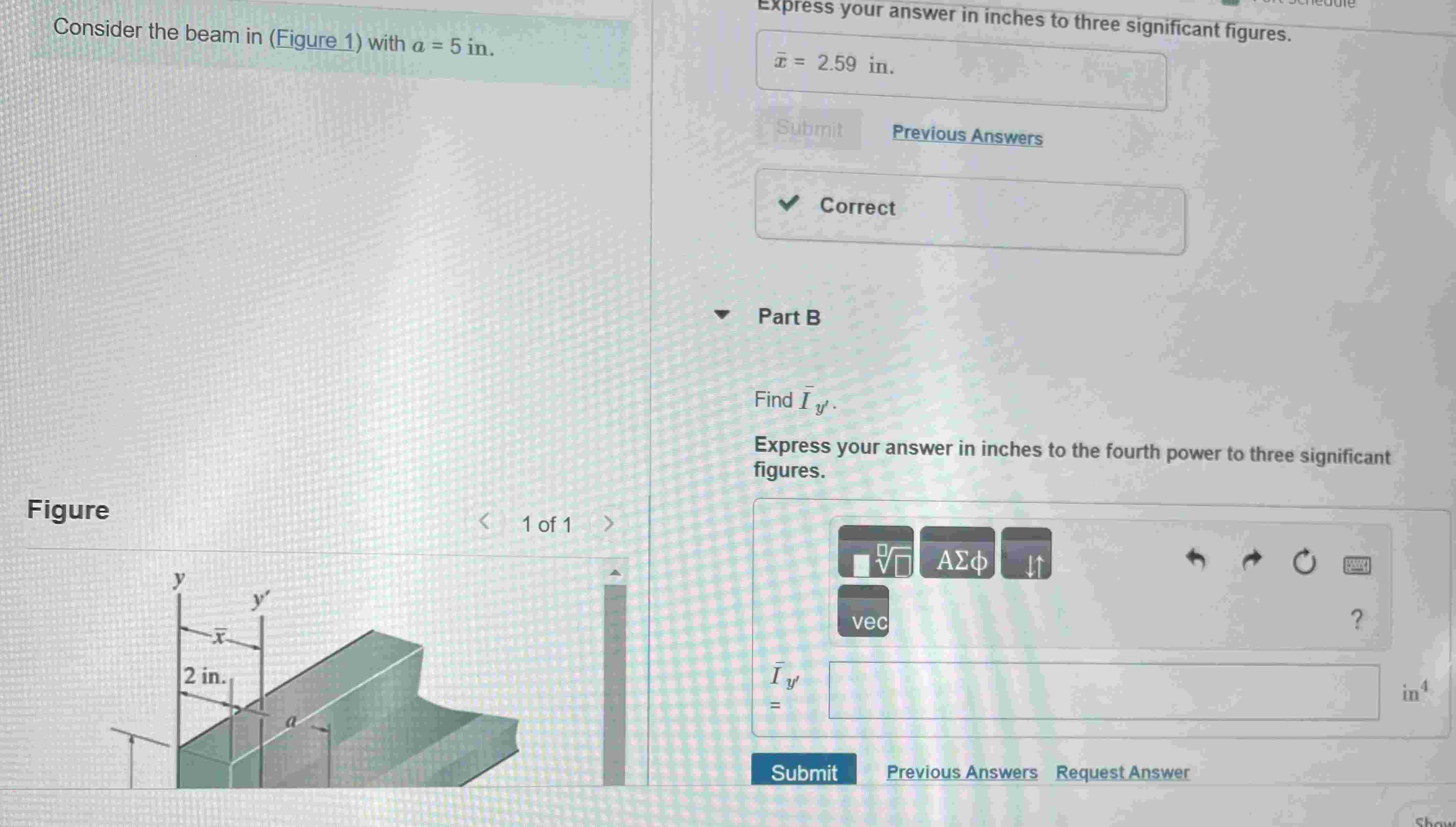 Solved Consider the beam in (Figure 1) ﻿with a=5 ﻿in.Part | Chegg.com
