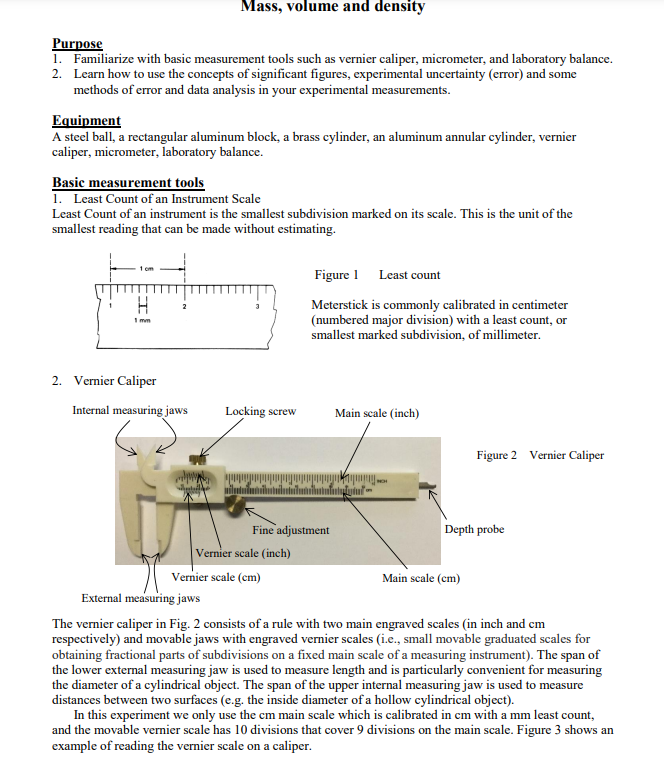 Solved Purpose 1. Familiarize with basic measurement tools