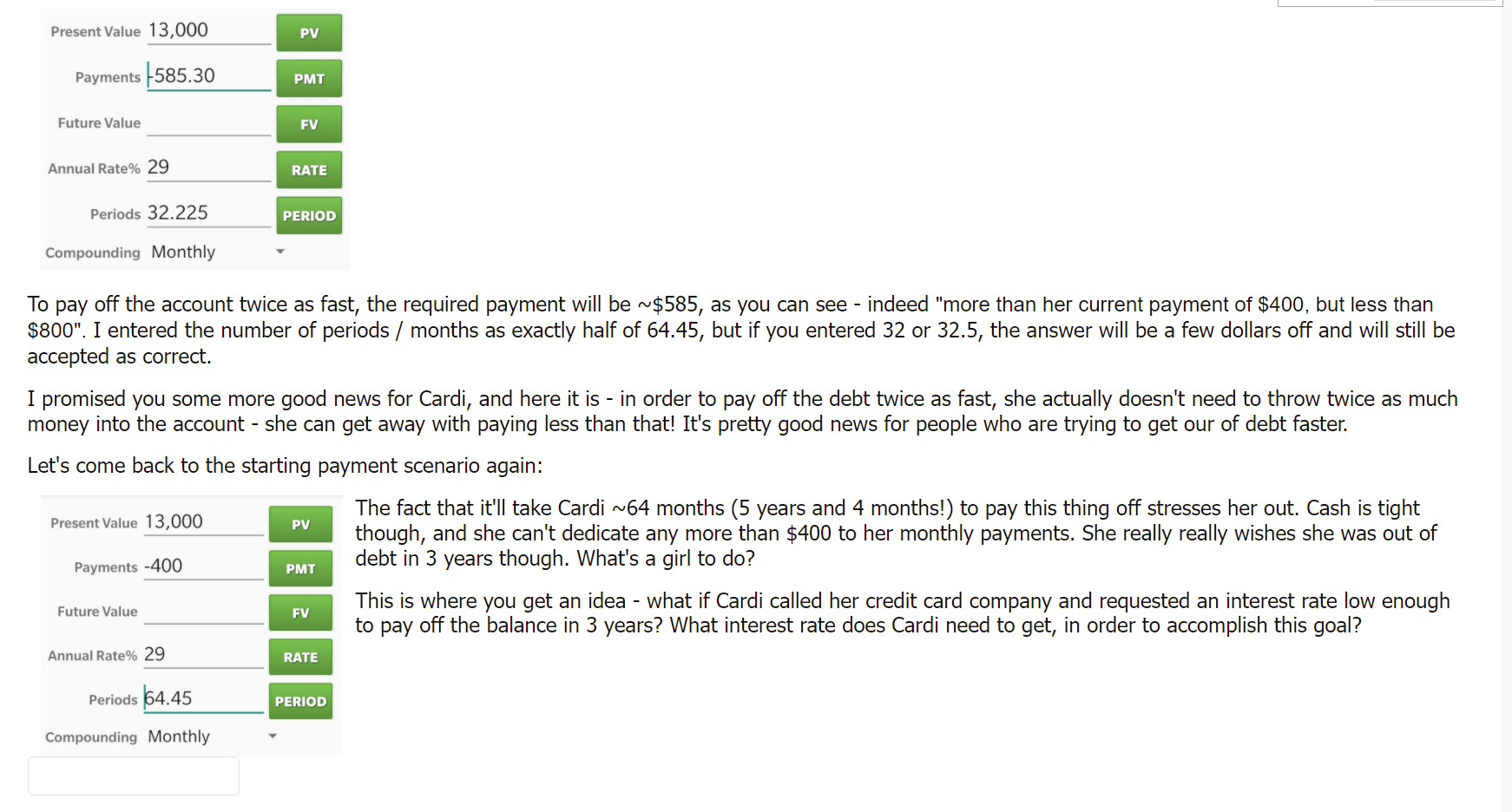 Solved Present Value 13,000 PV Payments 585.30 PMT Future | Chegg.com