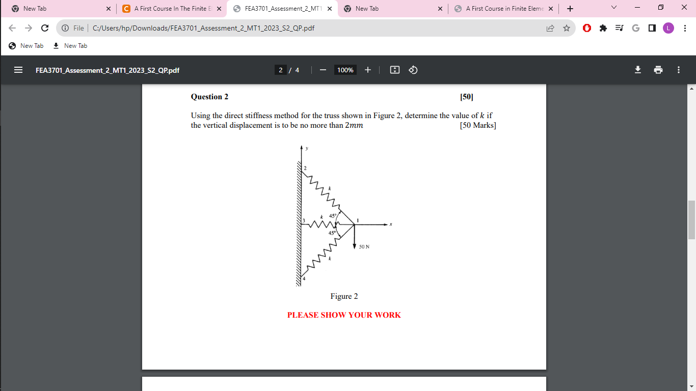 Solved Using The Direct Stiffness Method For The Truss Shown | Chegg.com