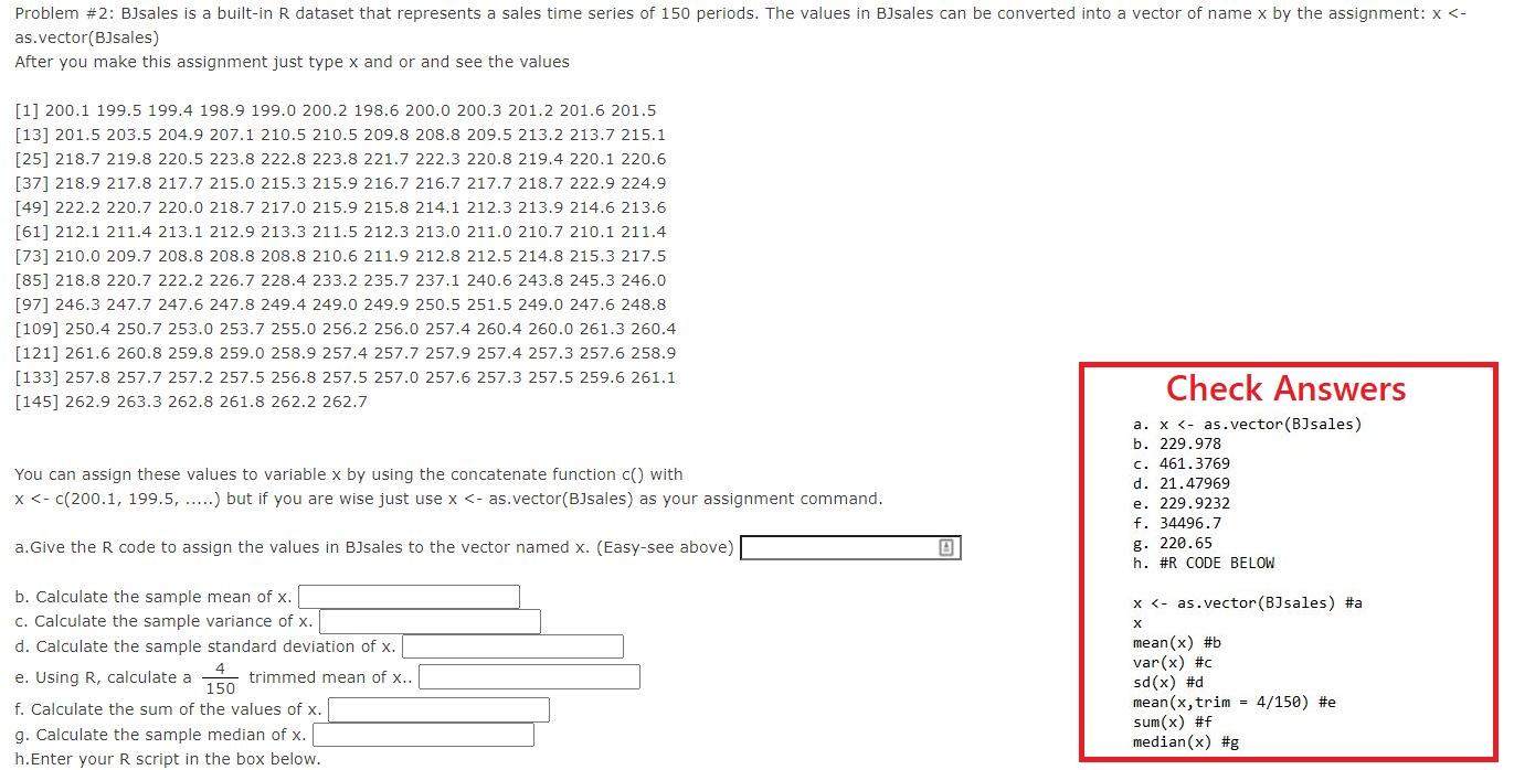 Solved Problem 2 Bjsales Is A Built In R Dataset That R Chegg Com