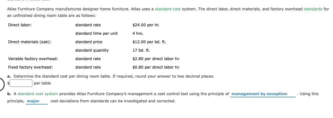 Solved Atlas Furniture Company manufactures designer home | Chegg.com