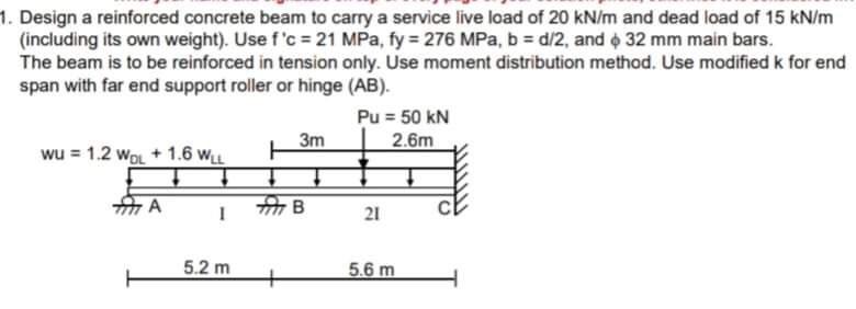 Solved 1. Design a reinforced concrete beam to carry a | Chegg.com