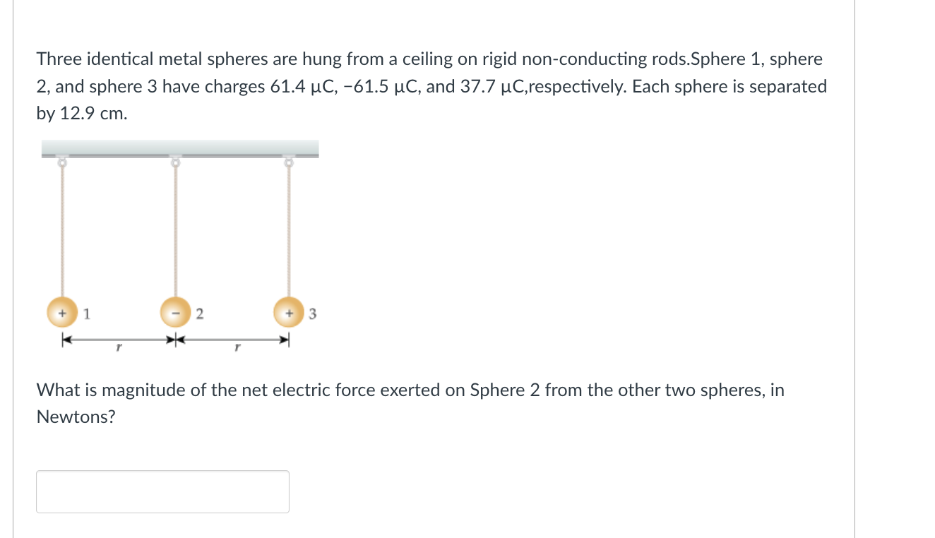 Solved Three identical metal spheres are hung from a ceiling