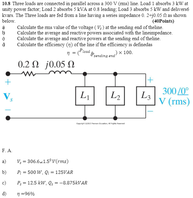 Solved 10.8 Three loads are connected in parallel across a | Chegg.com