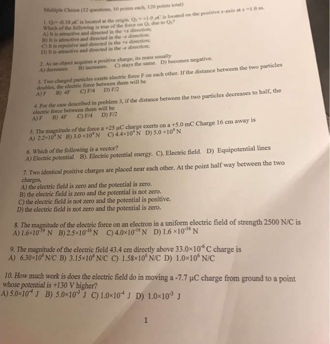 Solved Multiple Choice (12 questions, 10 points each, 120 | Chegg.com