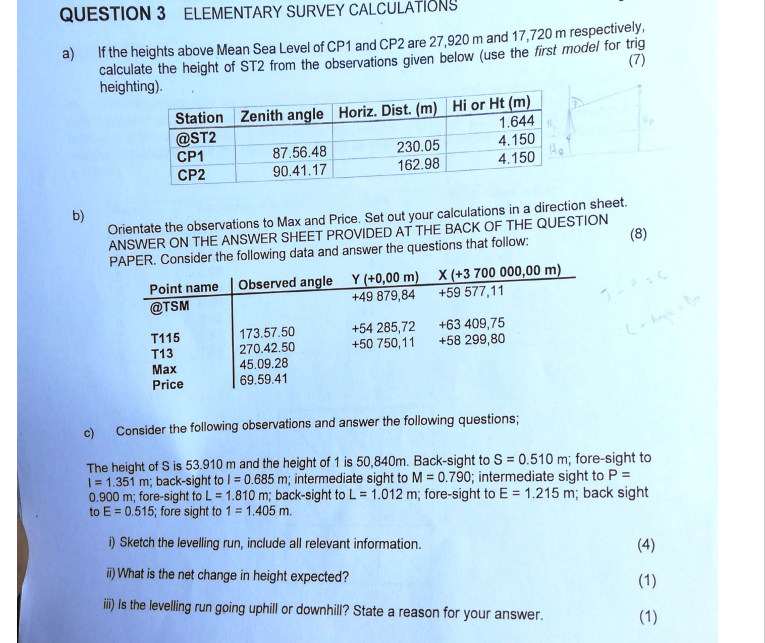 a) If the heights above Mean Sea Level of CP1 and CP2 | Chegg.com
