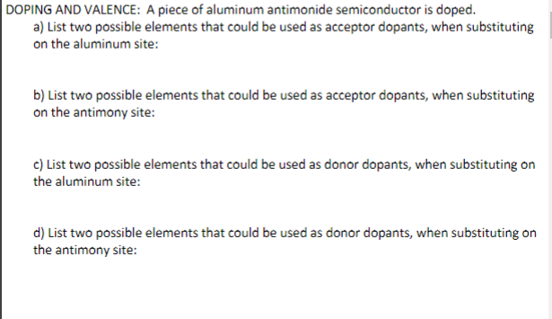 Solved DOPING AND VALENCE: A Piece Of Aluminum Antimonide | Chegg.com