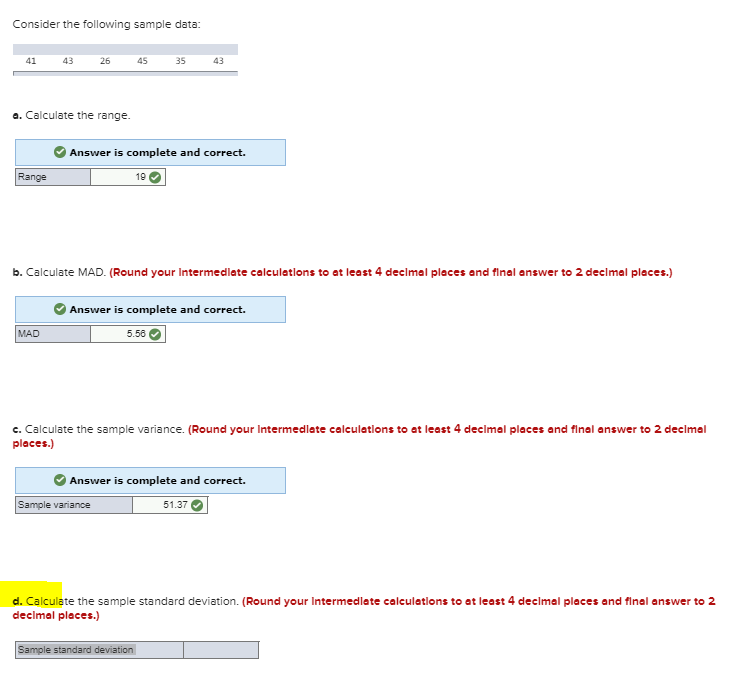 Solved Consider The Following Sample Data: 41 43 26 45 35 43 | Chegg.com