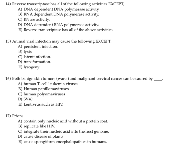 Solved 14) Reverse Transcriptase Has All Of The Following 