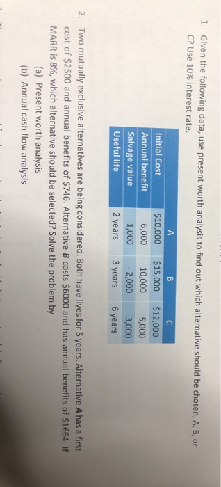 Solved 1. G Iven The Following Data, Use Present Worth | Chegg.com