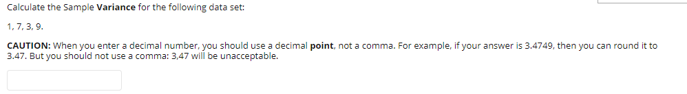 Solved Calculate the Sample Variance for the following data | Chegg.com