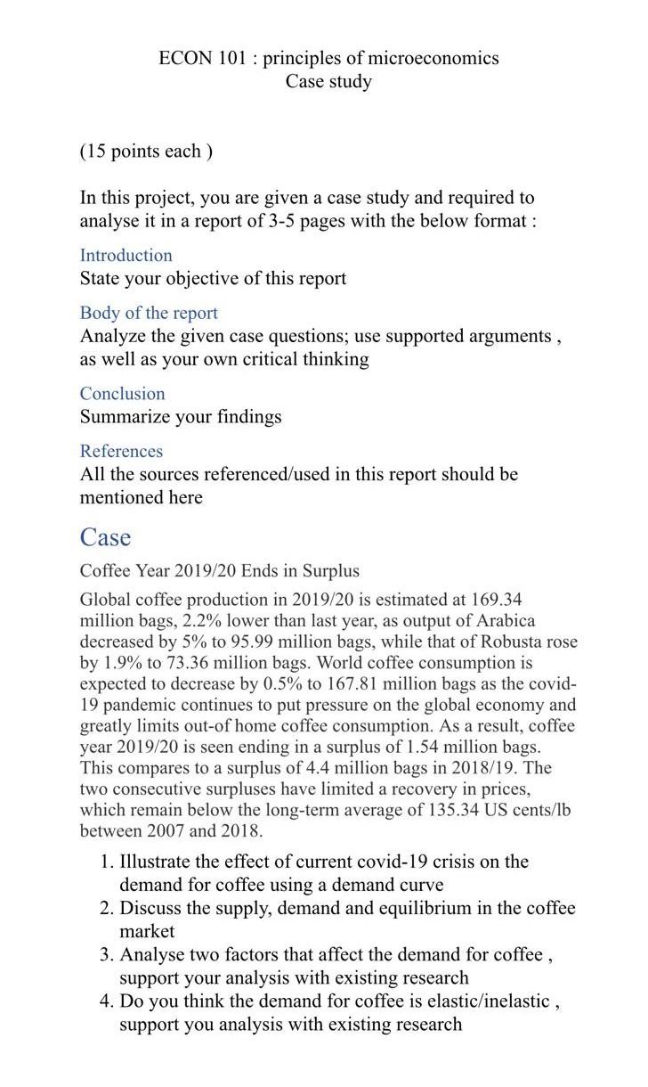 Solved ECON 101 : principles of microeconomics Case study | Chegg.com