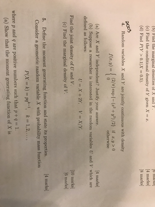 Solved (b) Find The Marginal Densities Of X And Y. (c) Find | Chegg.com