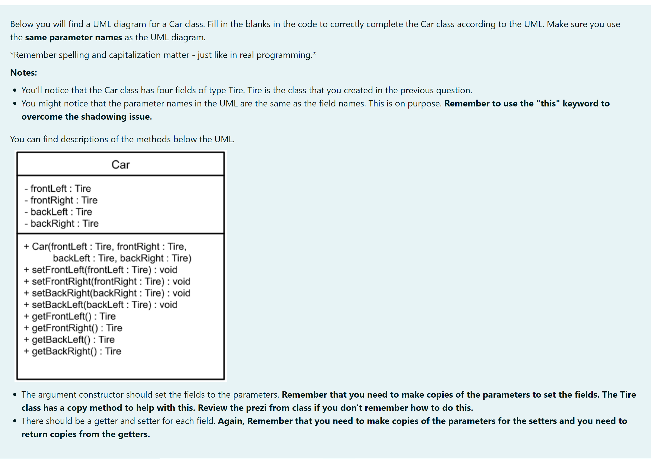 Solved a a Below you will find a UML diagram for a Car | Chegg.com