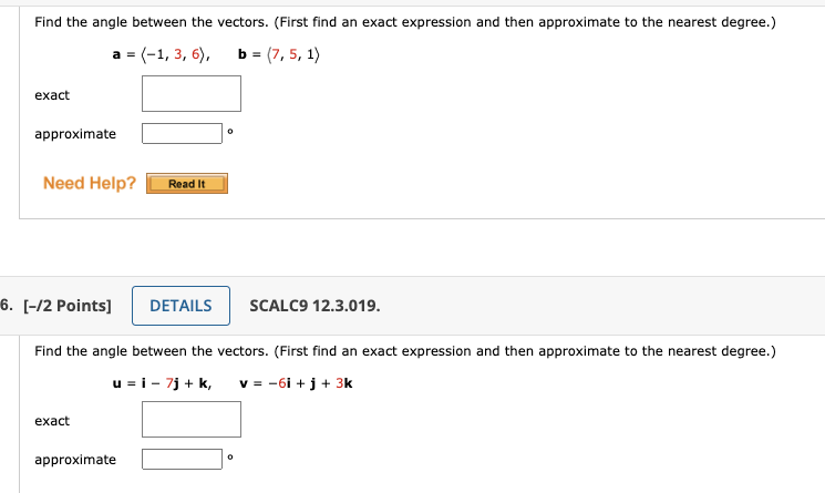 Solved Find The Angle Between The Vectors. (First Find An | Chegg.com