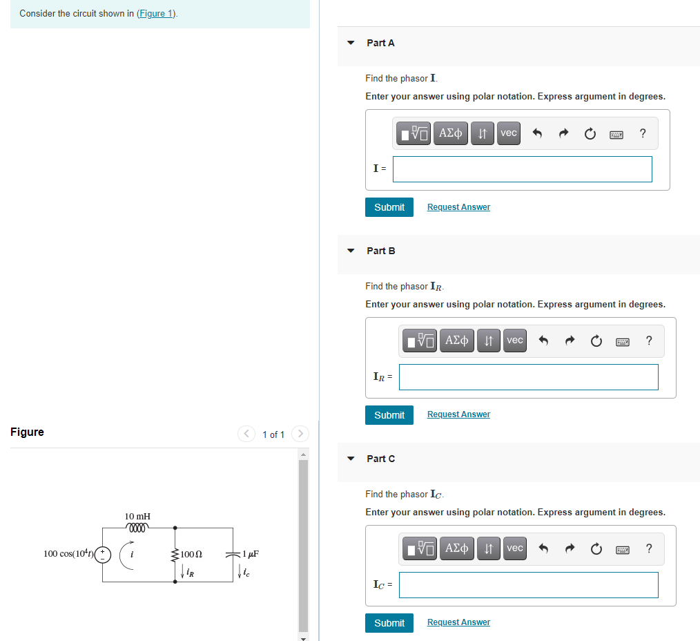 Solved Consider the circuit shown in (Figure 1) Part A Find | Chegg.com