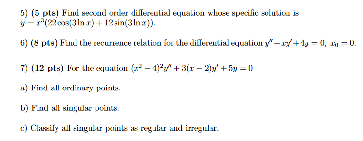 Solved 5.) Find second order differential equation whose | Chegg.com