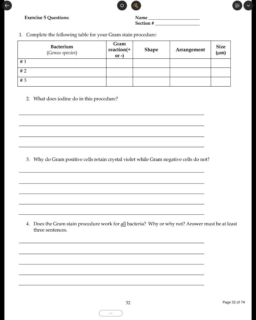 Solved O Exercise 5 Questions: Name Section # 1. Complete | Chegg.com