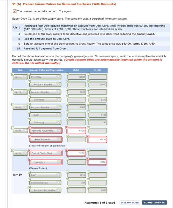 Solved (b) Prepare Journal Entries for Sales and Purchases