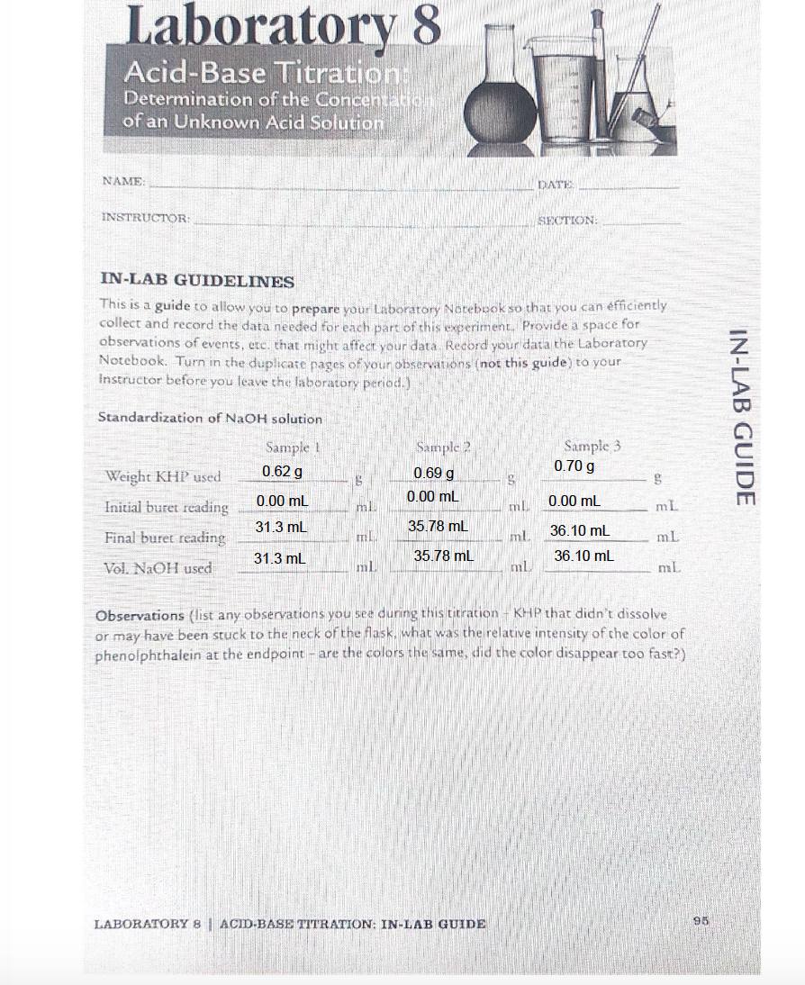 Solved Laboratory 8 AcidBase Titration Determination of