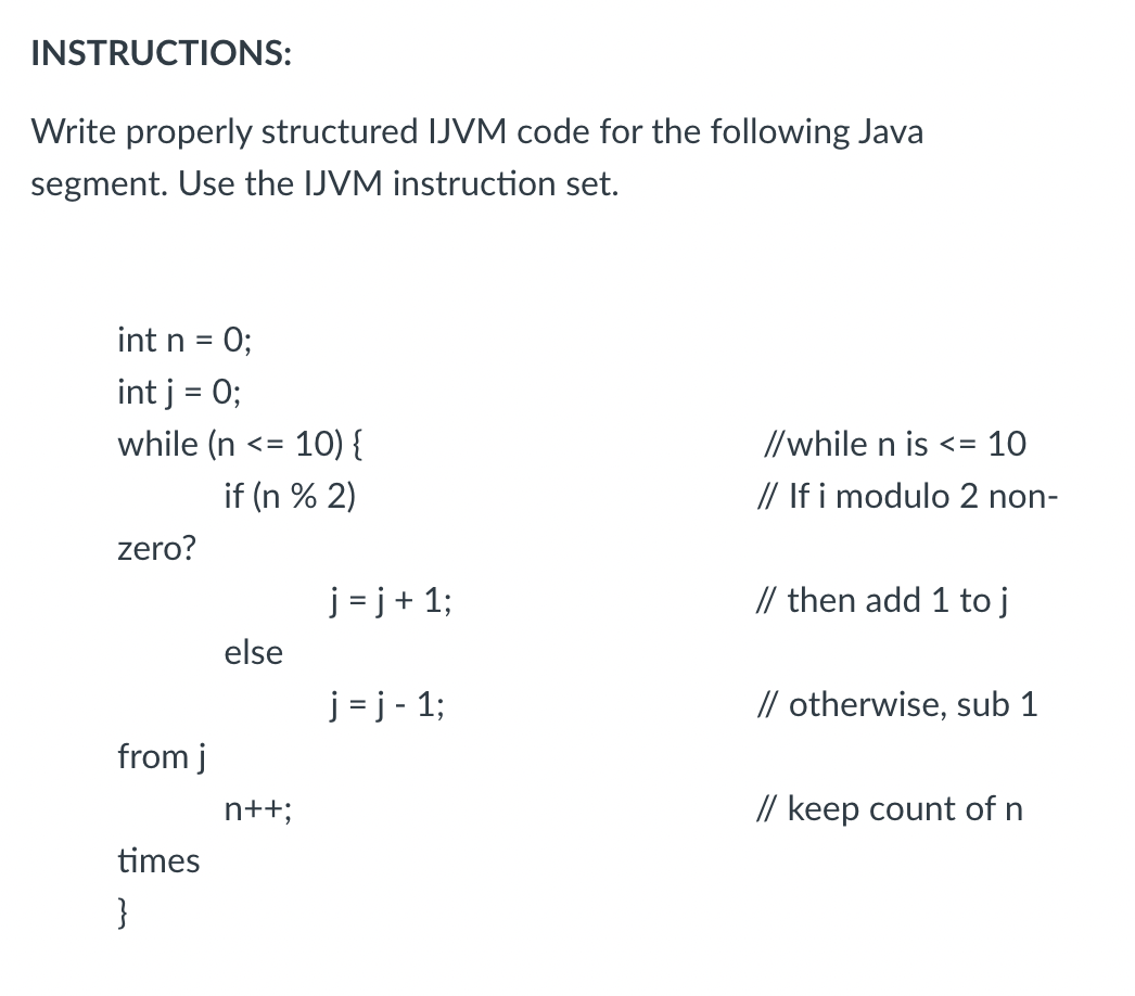 Instructions Write Properly Structured Ijvm Code For Chegg Com