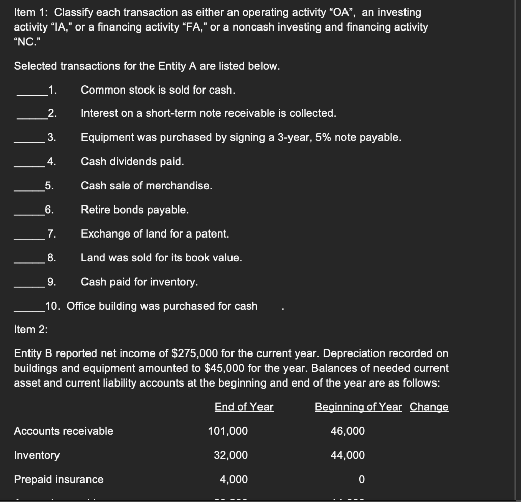 solved-item-1-classify-each-transaction-as-either-an-chegg