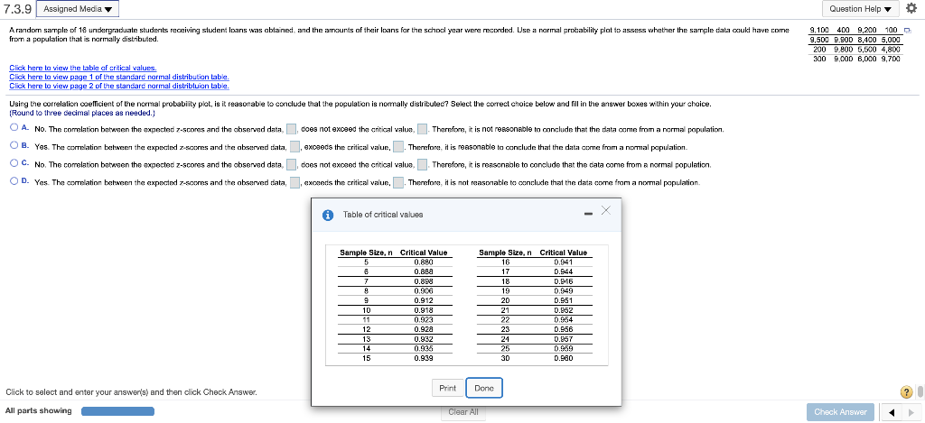 Solved 7.3.9 Assigned Media Question Help A random sample of | Chegg.com