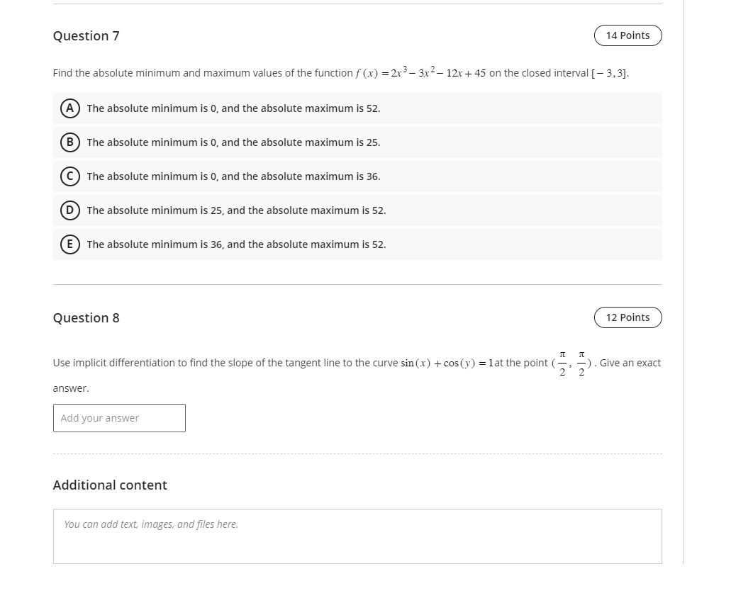 Solved Find the absolute minimum and maximum values of the | Chegg.com