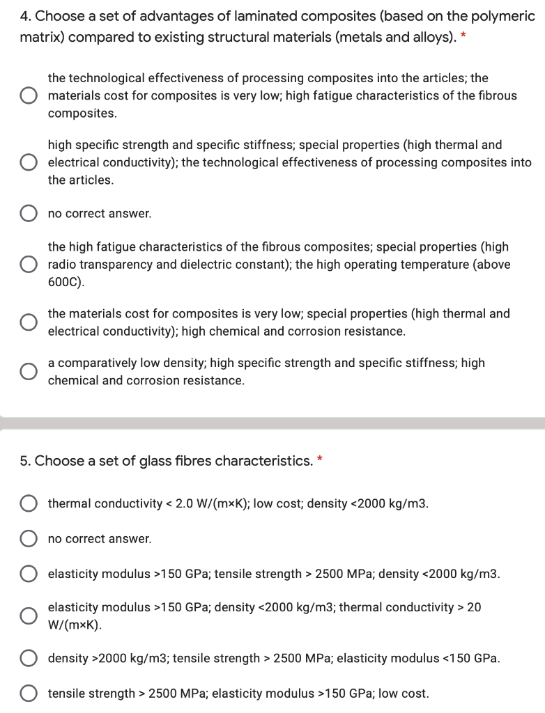 Solved 4. Choose a set of advantages of laminated composites