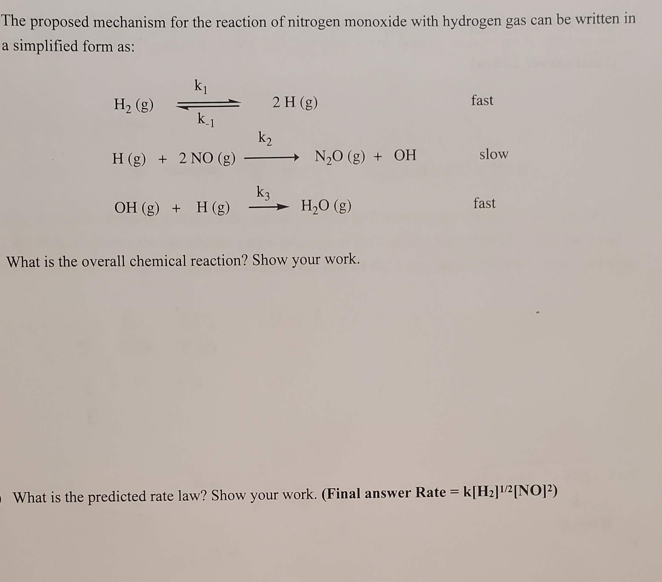 Solved The Proposed Mechanism For The Reaction Of Nitrogen | Chegg.com