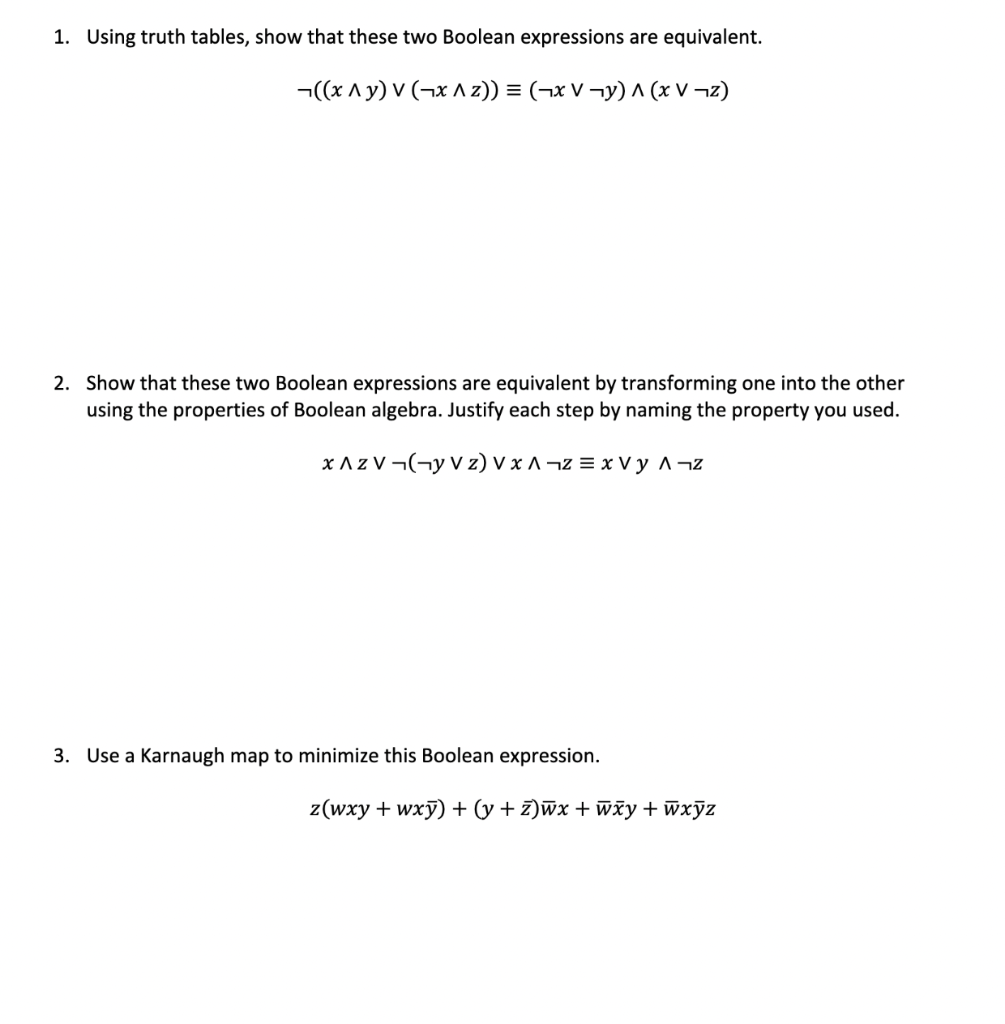 Solved 1. Using truth tables, show that these two Boolean | Chegg.com