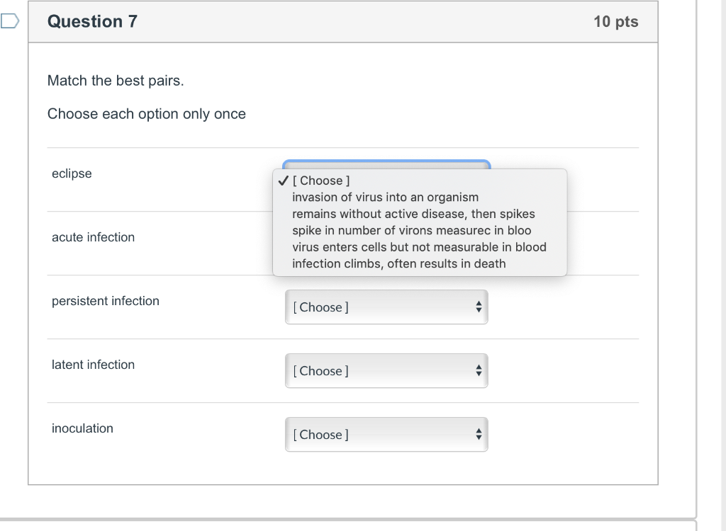 Solved Question 7 10 pts Match the best pairs. Choose each | Chegg.com