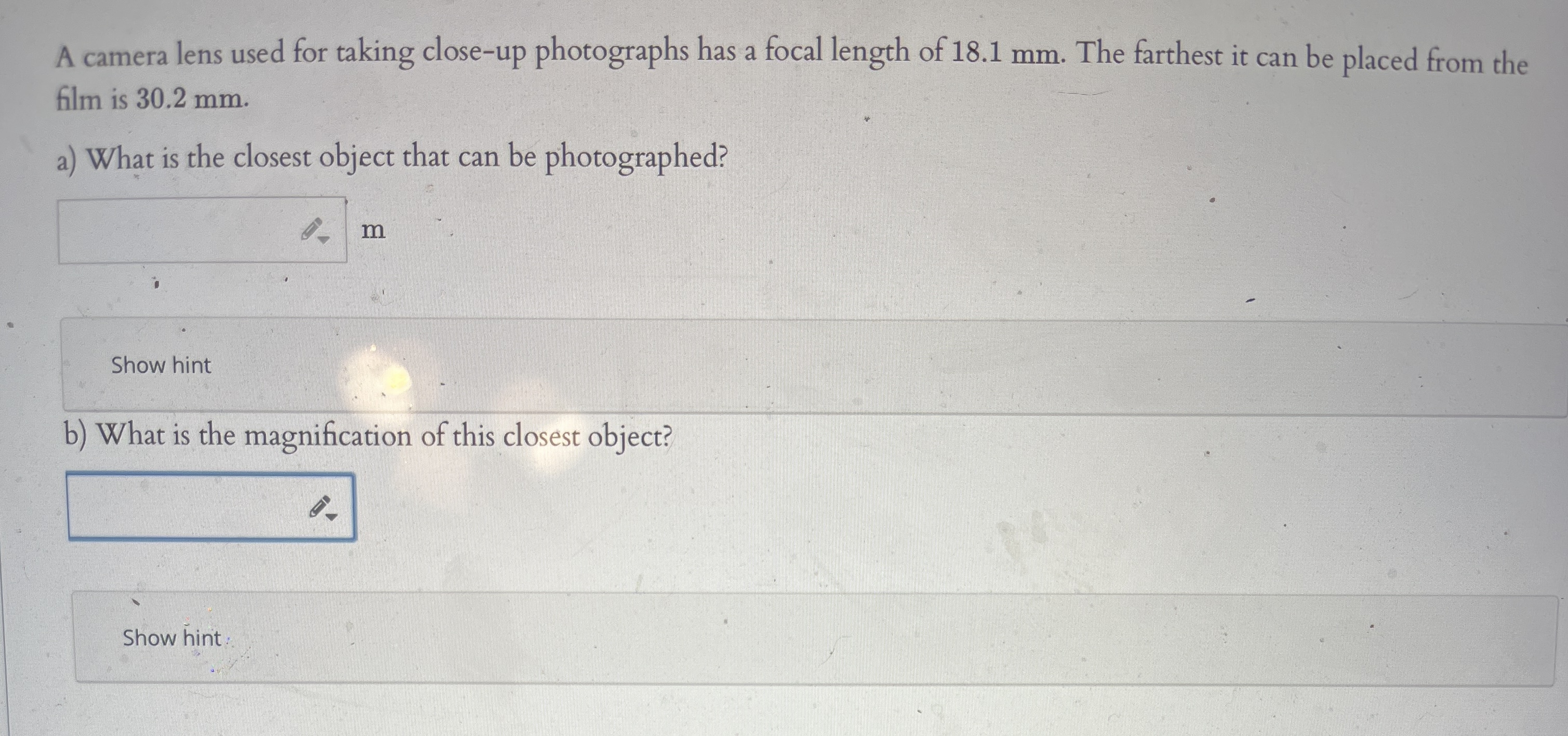 Solved A camera lens used for taking close-up photographs | Chegg.com