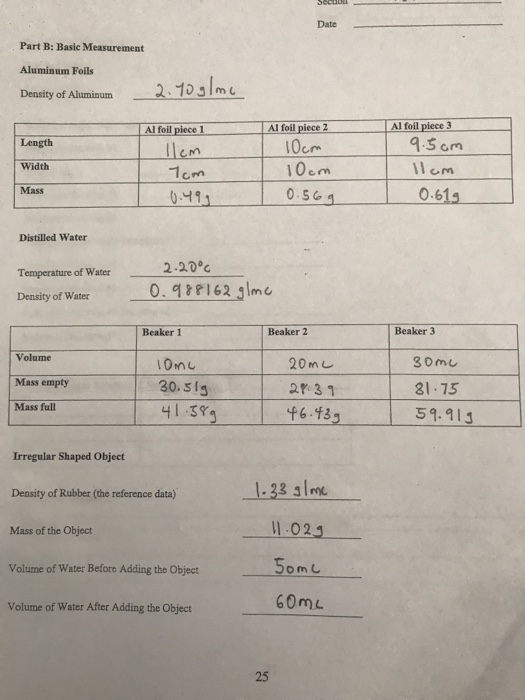 Date Part B Basic Measurement Aluminum Foils