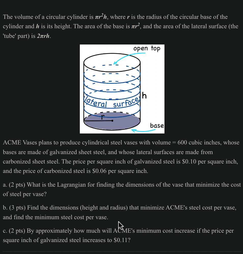 Solved The volume of a circular cylinder is πr2h, where r is | Chegg.com