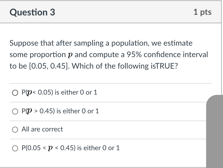 Solved Question 3 1 pts Suppose that after sampling a | Chegg.com