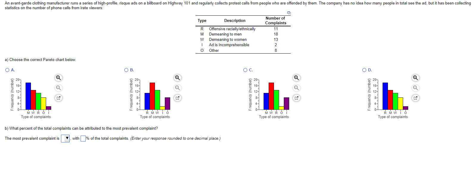 Solved A) Choose The Correct Pareto Chart Below. A. B. Y Yo | Chegg.com