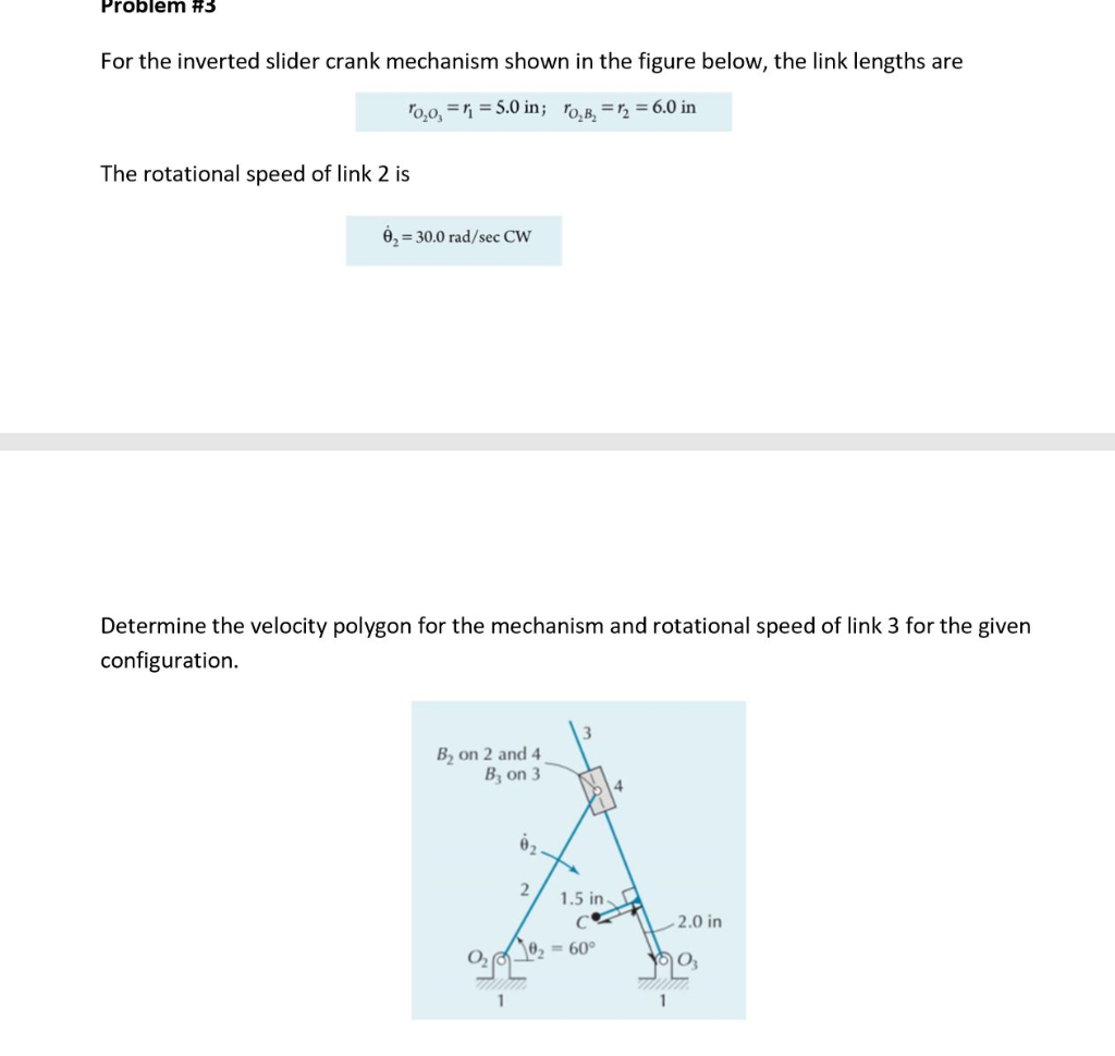 Solved problem # 3 For the inverted slider crank mechanism | Chegg.com