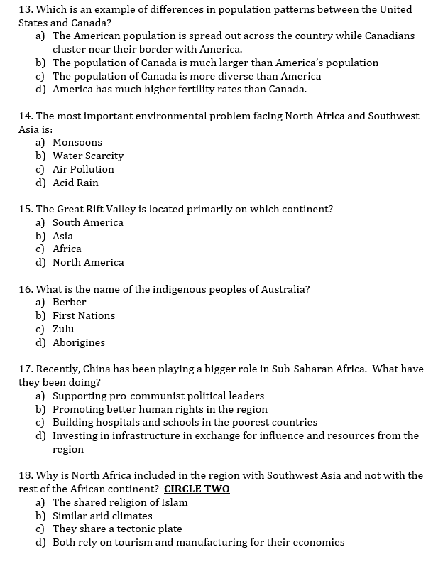 Solved 13. Which is an example of differences in population | Chegg.com