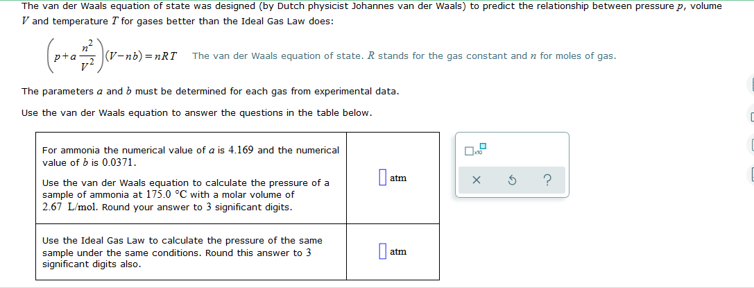 Solved The van der Waals equation of state was designed (by | Chegg.com