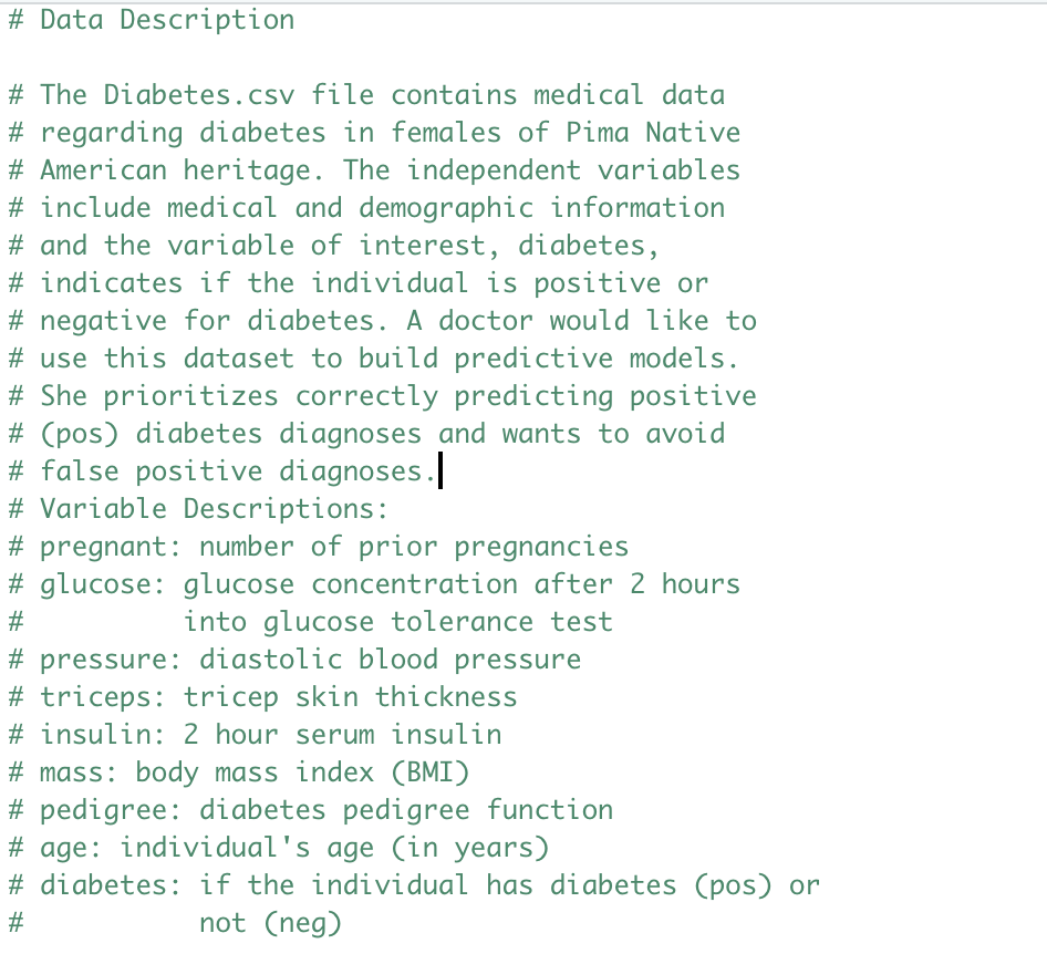 Solved \ The Diabetes.csv file contains medical data    Chegg.com