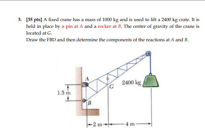 3 35 Pts A Fixed Crane Has A Mass Of 1000 Kg And Chegg 