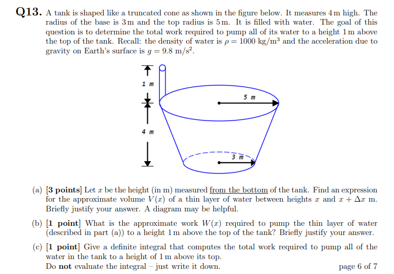 Solved Q13. A tank is shaped like a truncated cone as shown | Chegg.com