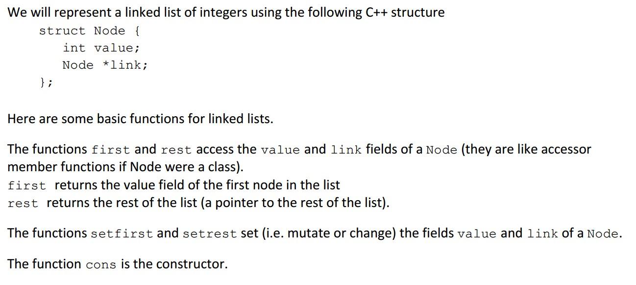 We will represent a linked list of integers using the | Chegg.com