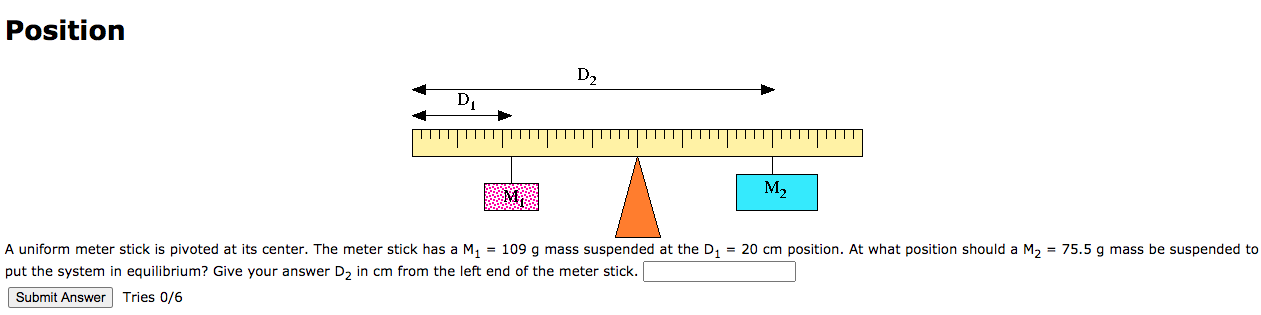 Solved Position D2 D M A uniform meter stick is pivoted at | Chegg.com