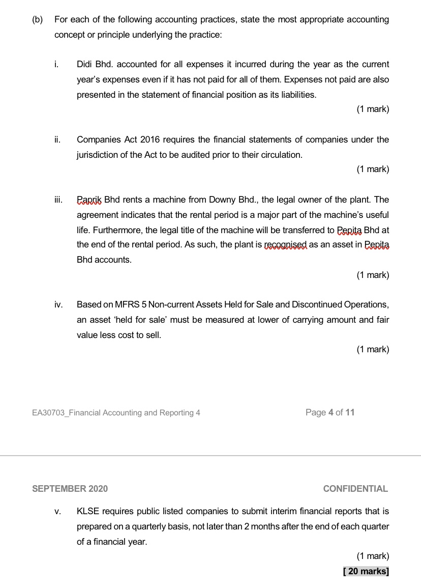 Solved (b) For Each Of The Following Accounting Practices, | Chegg.com