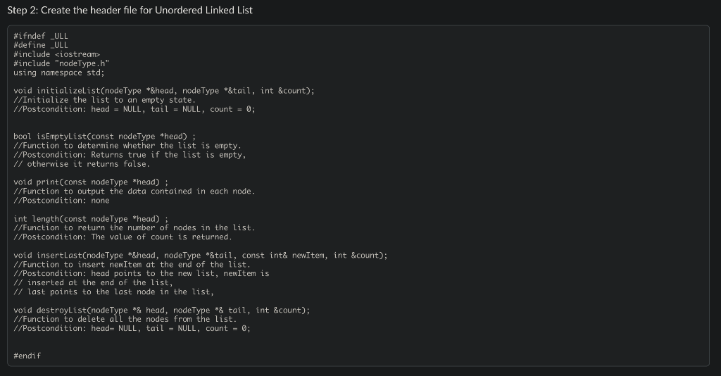Solved Complete the following functions for a linked list. | Chegg.com
