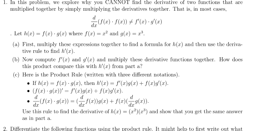 derivative of two functions multiplied together