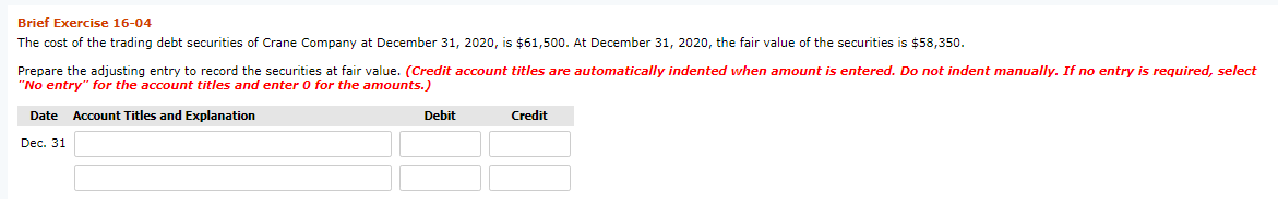 Solved Brief Exercise 16-04 The cost of the trading debt | Chegg.com